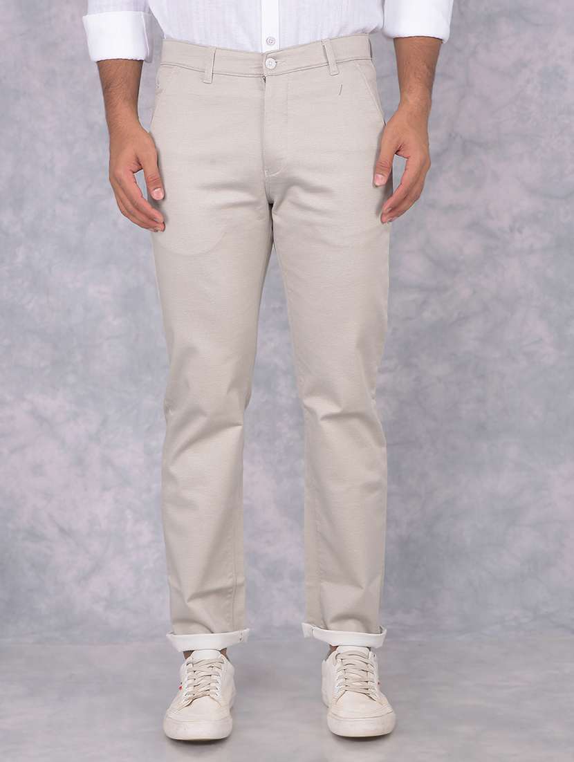 men solid mid rise chinos trouser