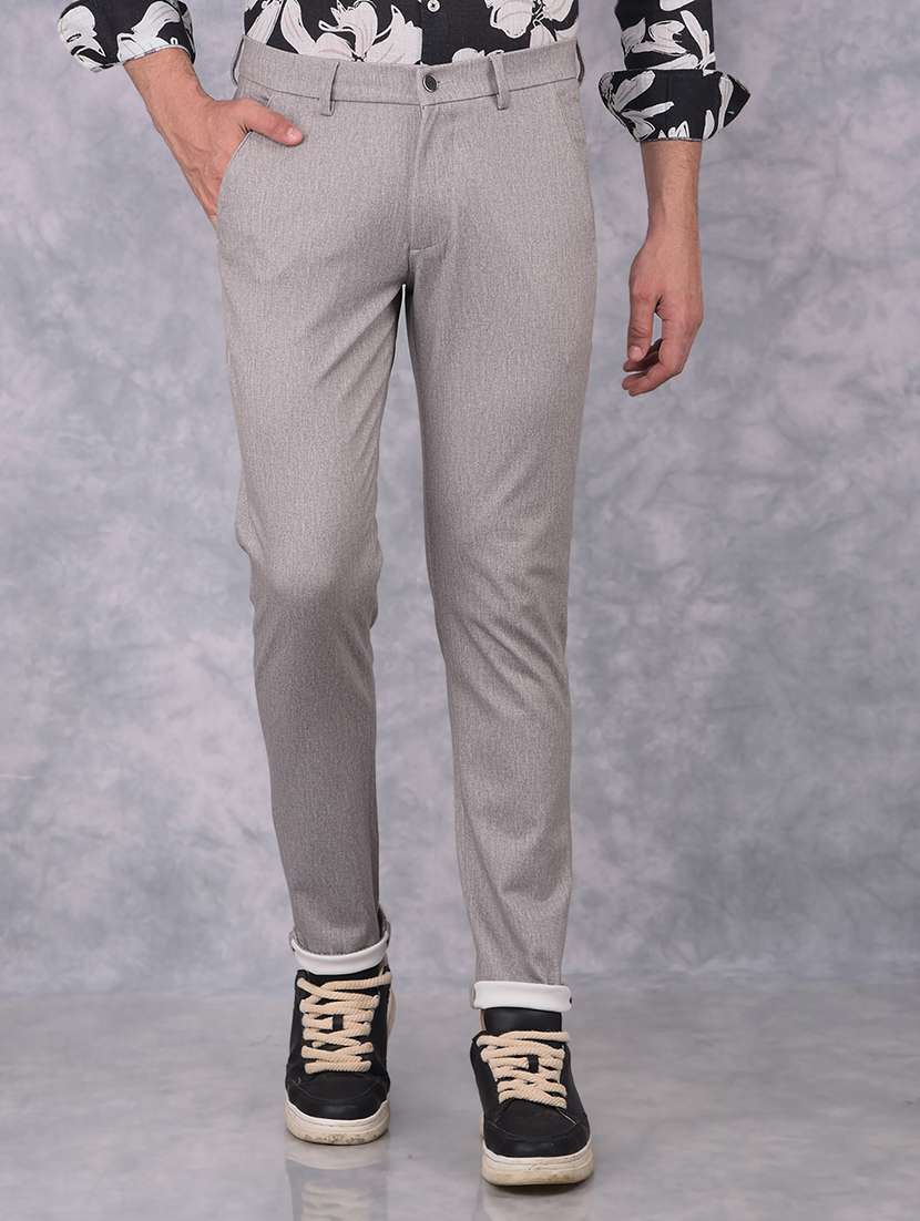 men solid mid rise chinos trouser