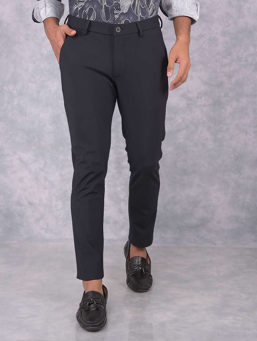 men solid mid rise chinos trouser