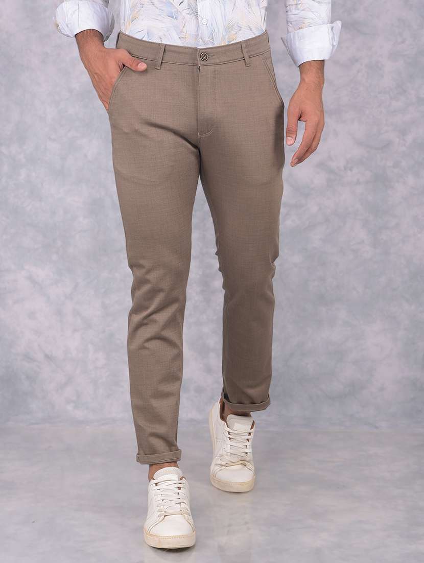 men solid mid rise chinos trouser