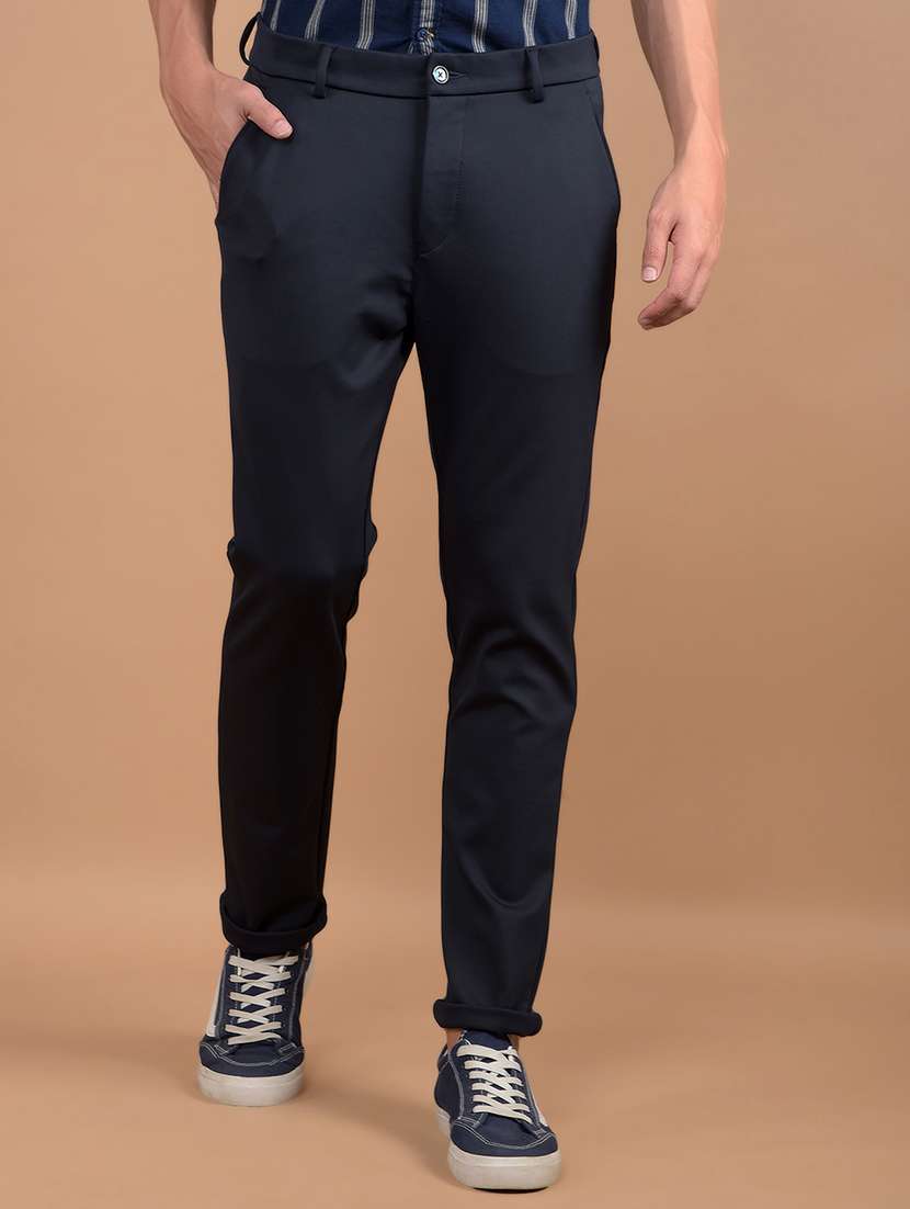 men solid mid rise chinos 