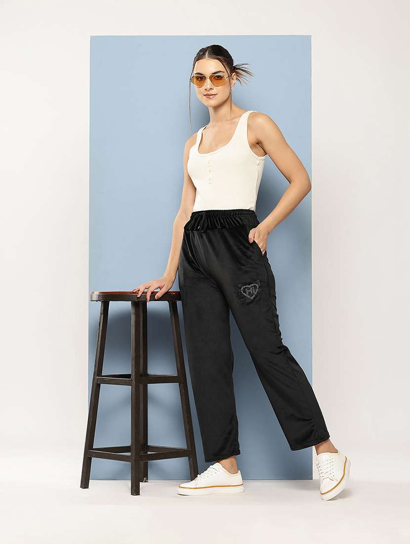 women solid high rise regular track pant - 21673039 -  Standard Image - 3