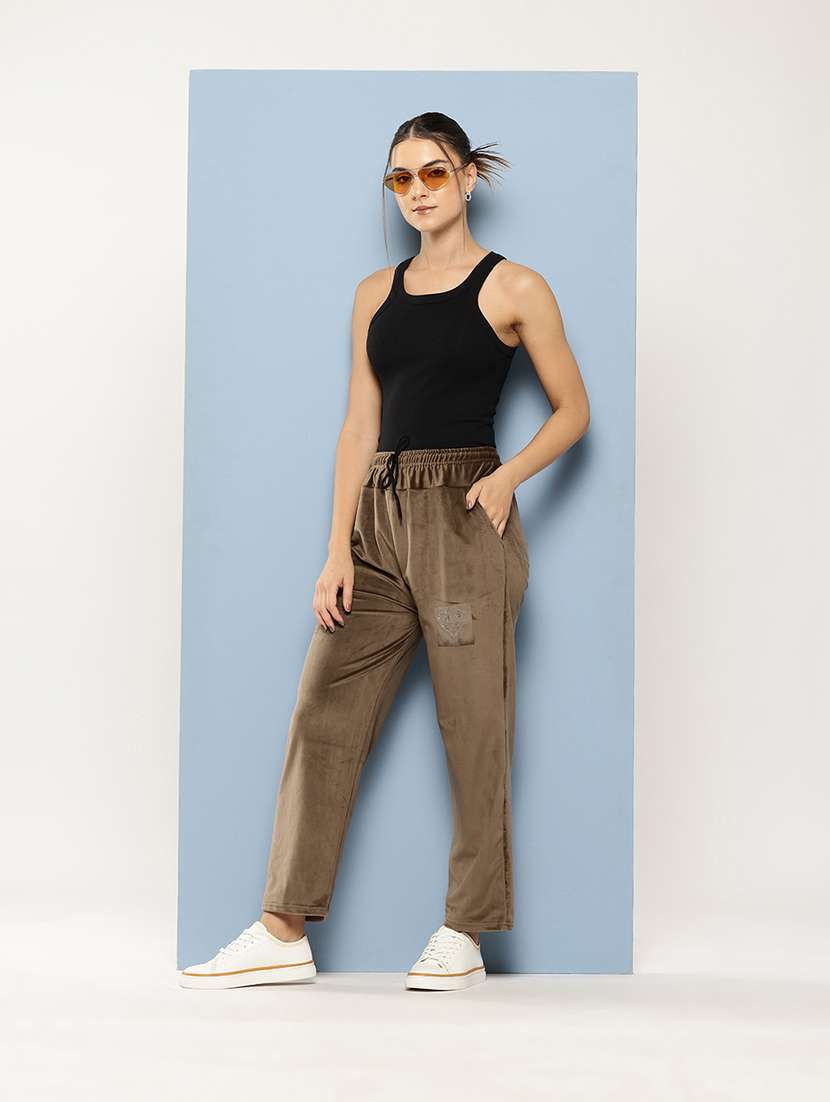women solid high rise regular track pant - 21673040 -  Standard Image - 3
