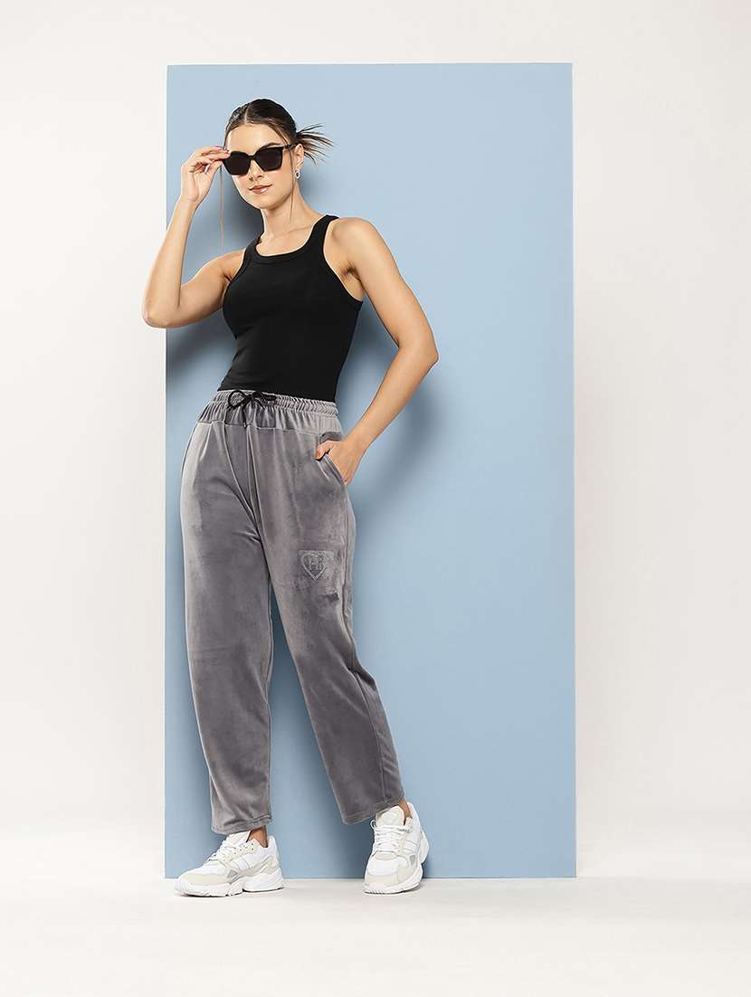 women solid high rise regular track pant - 21673041 -  Standard Image - 3