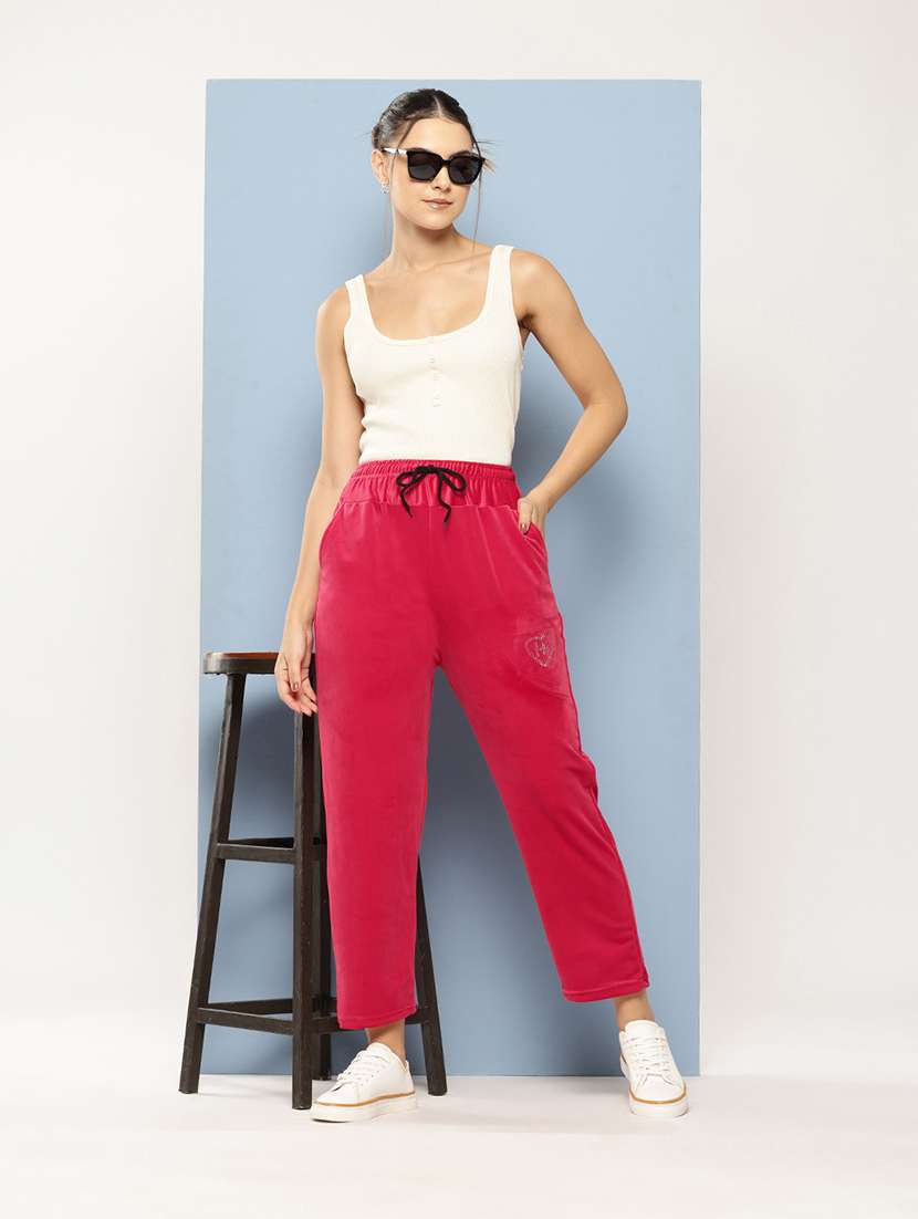 women solid high rise regular track pant - 21673042 -  Standard Image - 3