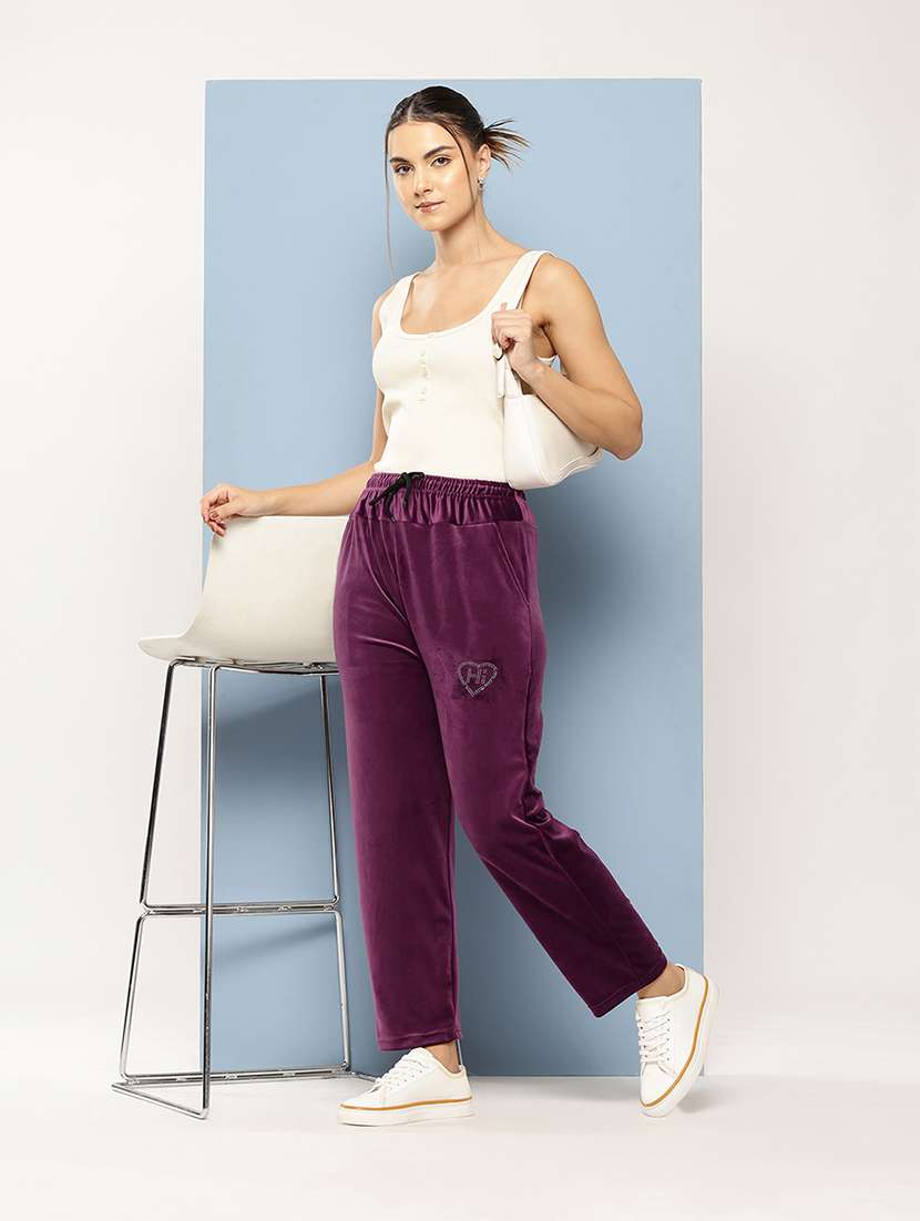 women solid high rise regular track pant - 21673043 -  Standard Image - 3