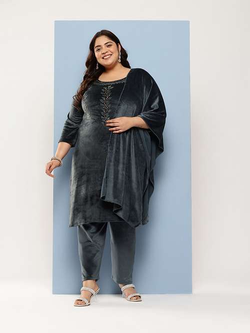 women plus size round neck kurta pant set with dupatta - 21673049 -  Standard Image - 0