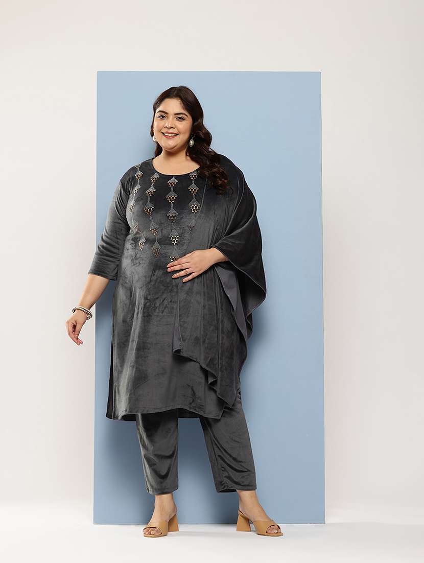 women plus size round neck kurta pant set with dupatta - 21673054 -  Zoom Image - 0