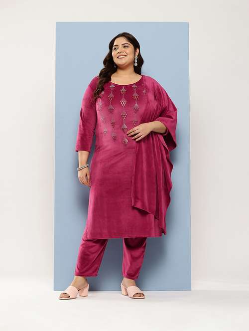 women plus size round neck kurta pant set with dupatta - 21673055 -  Standard Image - 0
