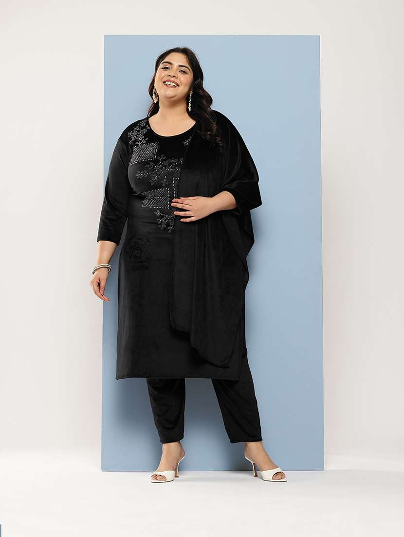 women plus size round neck kurta pant set with dupatta - 21673056 - Zoom Image - 0