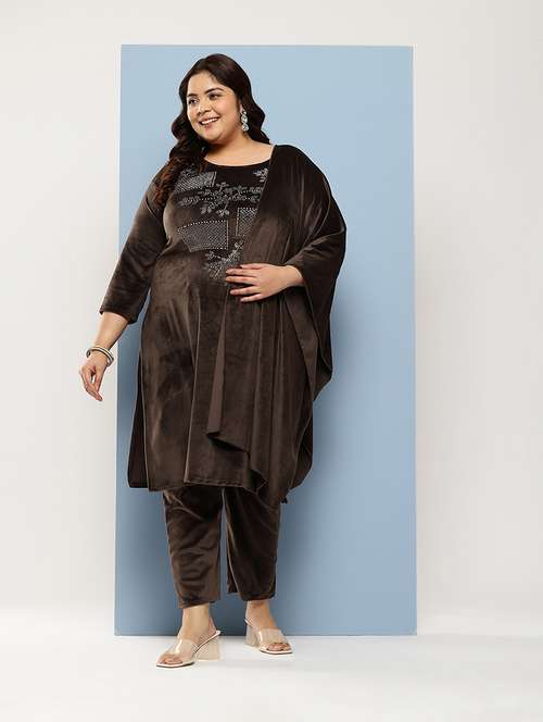 women plus size round neck kurta pant set with dupatta - 21673058 -  Standard Image - 0