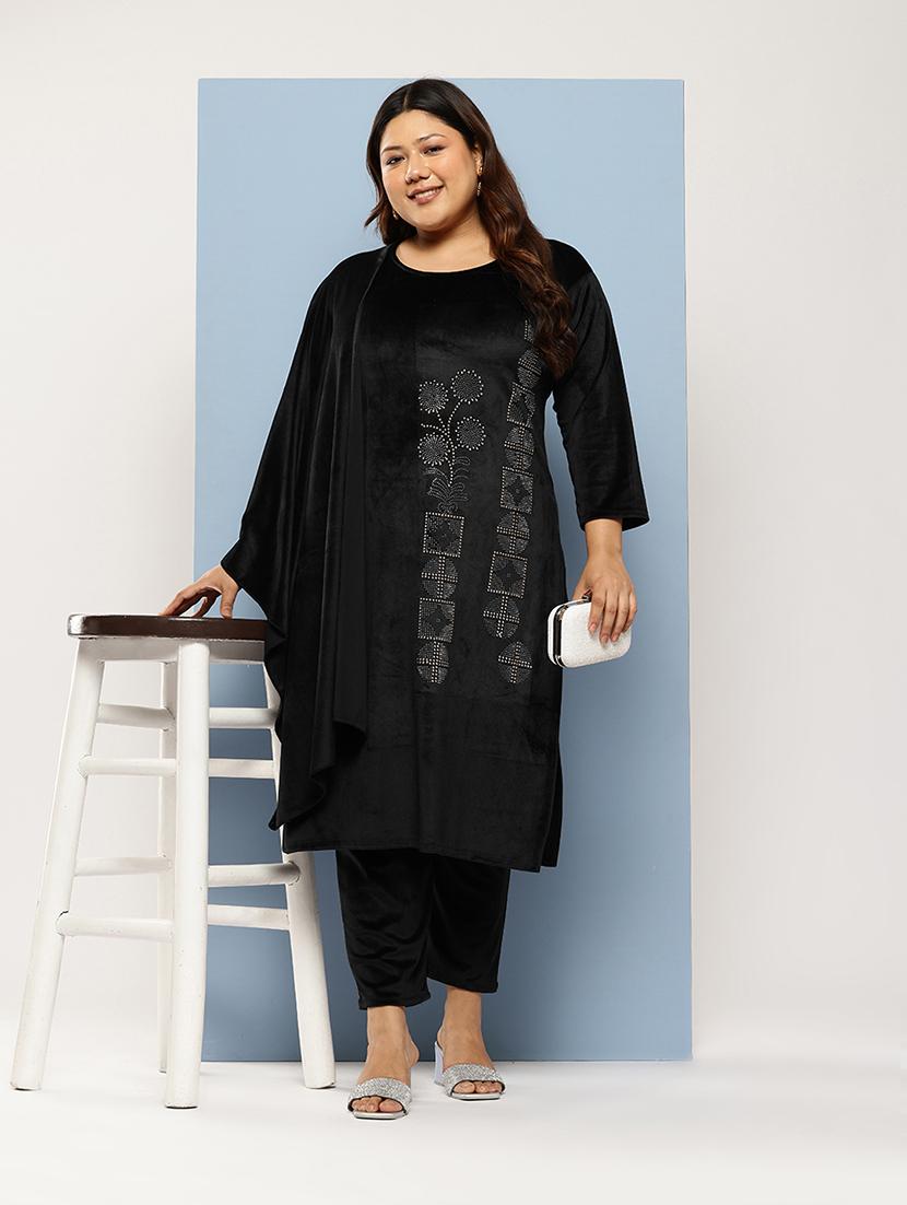 women plus size round neck kurta pant set with dupatta - 21673061 - Standard Image - 3