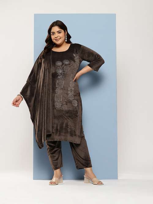 women plus size round neck kurta pant set with dupatta - 21673063 -  Standard Image - 0