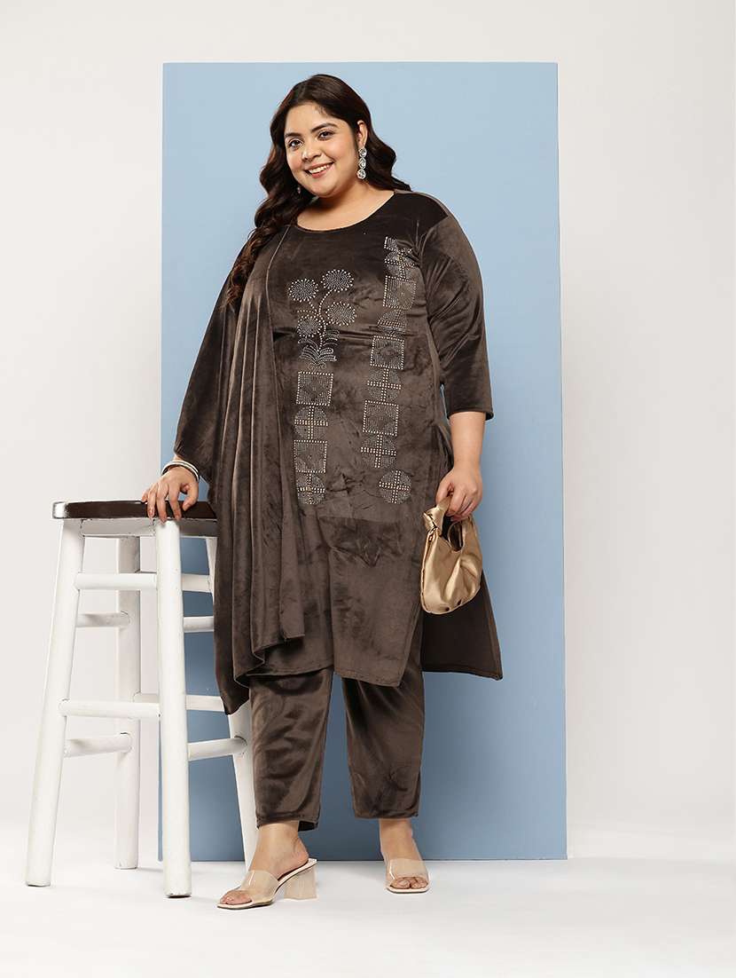 women plus size round neck kurta pant set with dupatta - 21673063 -  Standard Image - 3