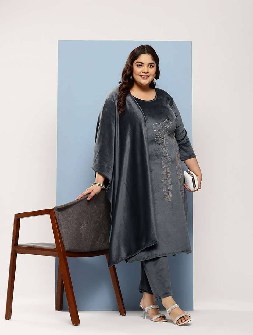 women plus size round neck kurta pant set with dupatta - 21673064 -  Standard Image - 3