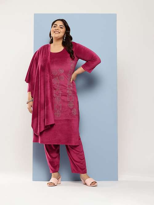 women plus size round neck kurta pant set with dupatta - 21673065 -  Standard Image - 0