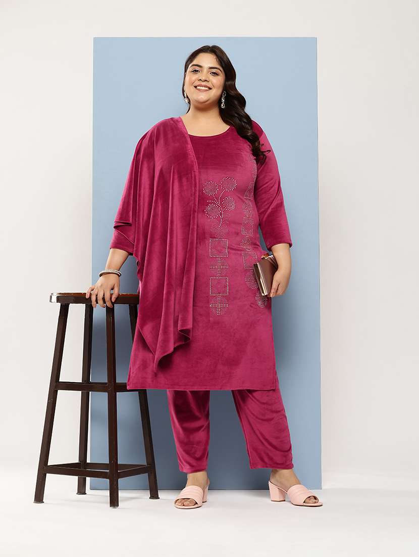 women plus size round neck kurta pant set with dupatta - 21673065 -  Standard Image - 3