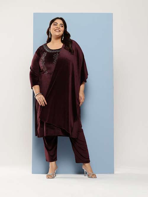 women plus size round neck kurta pant set with dupatta - 21673067 - Standard Image - 0