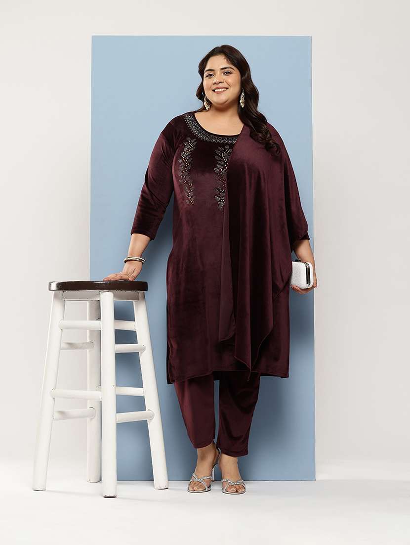 women plus size round neck kurta pant set with dupatta - 21673067 - Standard Image - 3