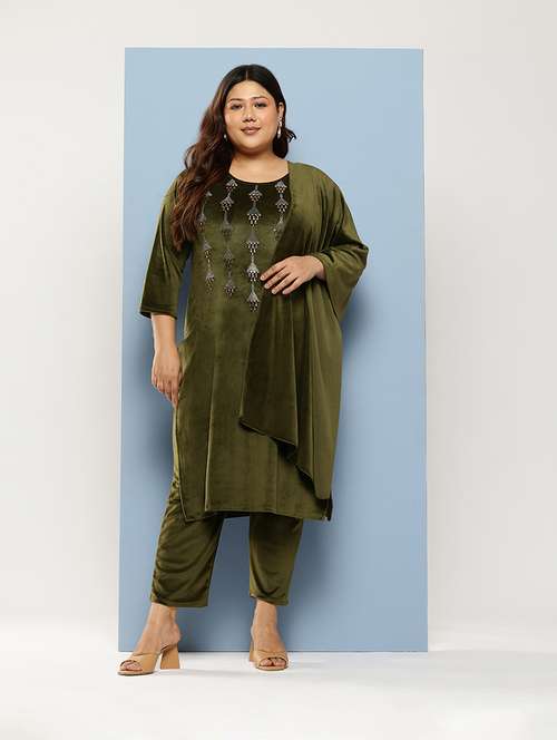 women plus size round neck kurta pant set with dupatta - 21673068 -  Standard Image - 0