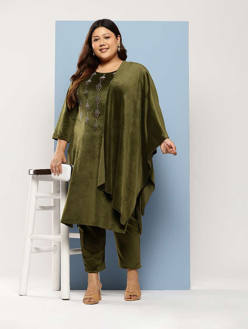 women plus size round neck kurta pant set with dupatta - 21673068 -  Standard Image - 3