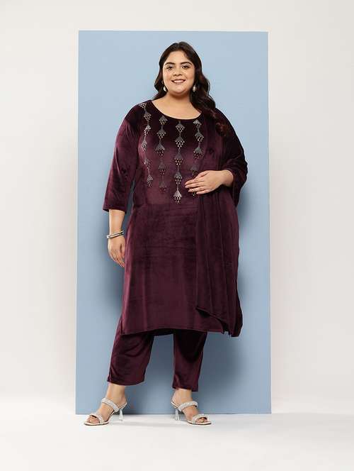 women plus size round neck kurta pant set with dupatta - 21673069 - Standard Image - 0