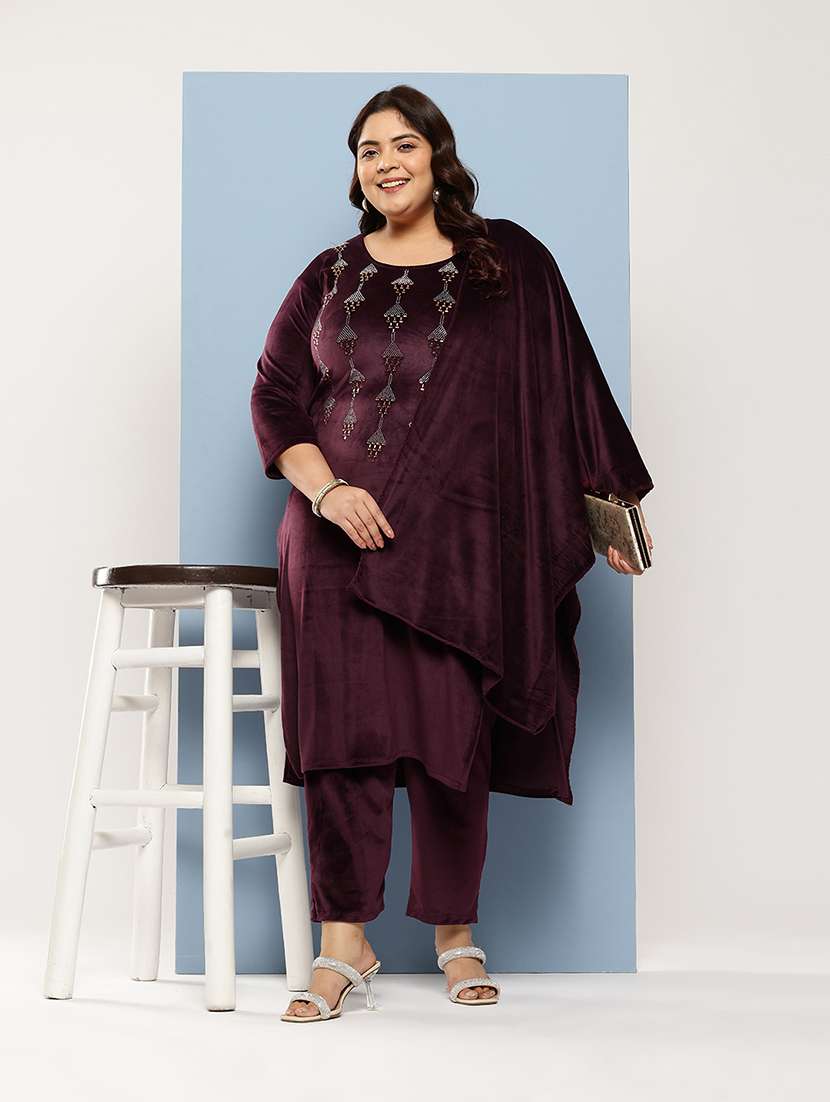 women plus size round neck kurta pant set with dupatta - 21673069 - Standard Image - 3
