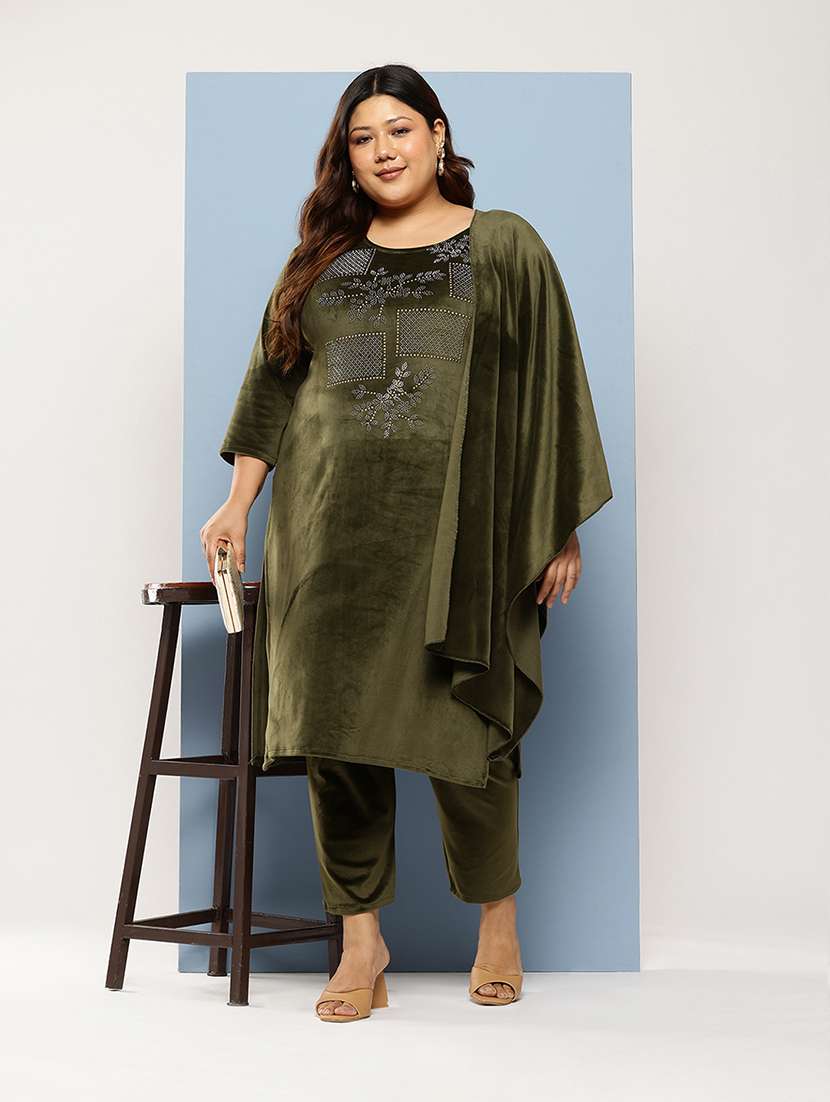 women plus size round neck kurta pant set with dupatta - 21673070 -  Standard Image - 3