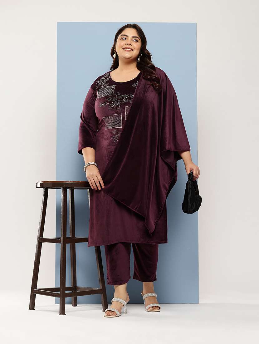 women plus size round neck kurta pant set with dupatta - 21673071 - Standard Image - 3