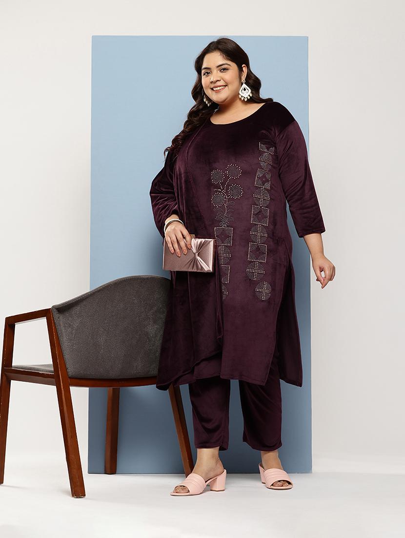women plus size round neck kurta pant set with dupatta - 21673073 - Standard Image - 3