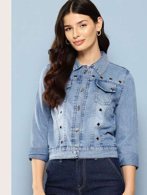 women collared long sleeves denim jacket - 21673078 - Standard Image - 0