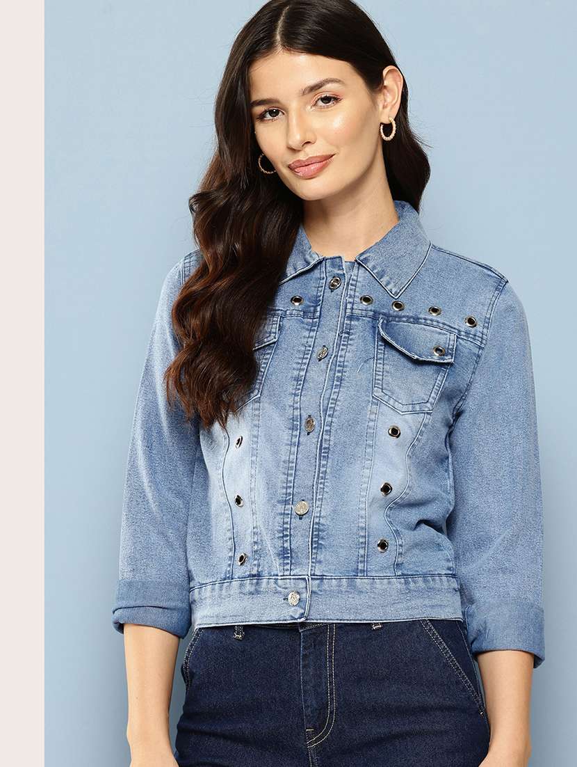 women collared long sleeves denim jacket - 21673078 - Zoom Image - 0