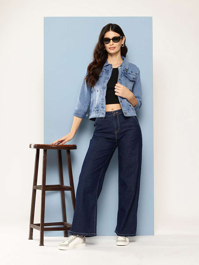women collared long sleeves denim jacket - 21673078 - Standard Image - 3