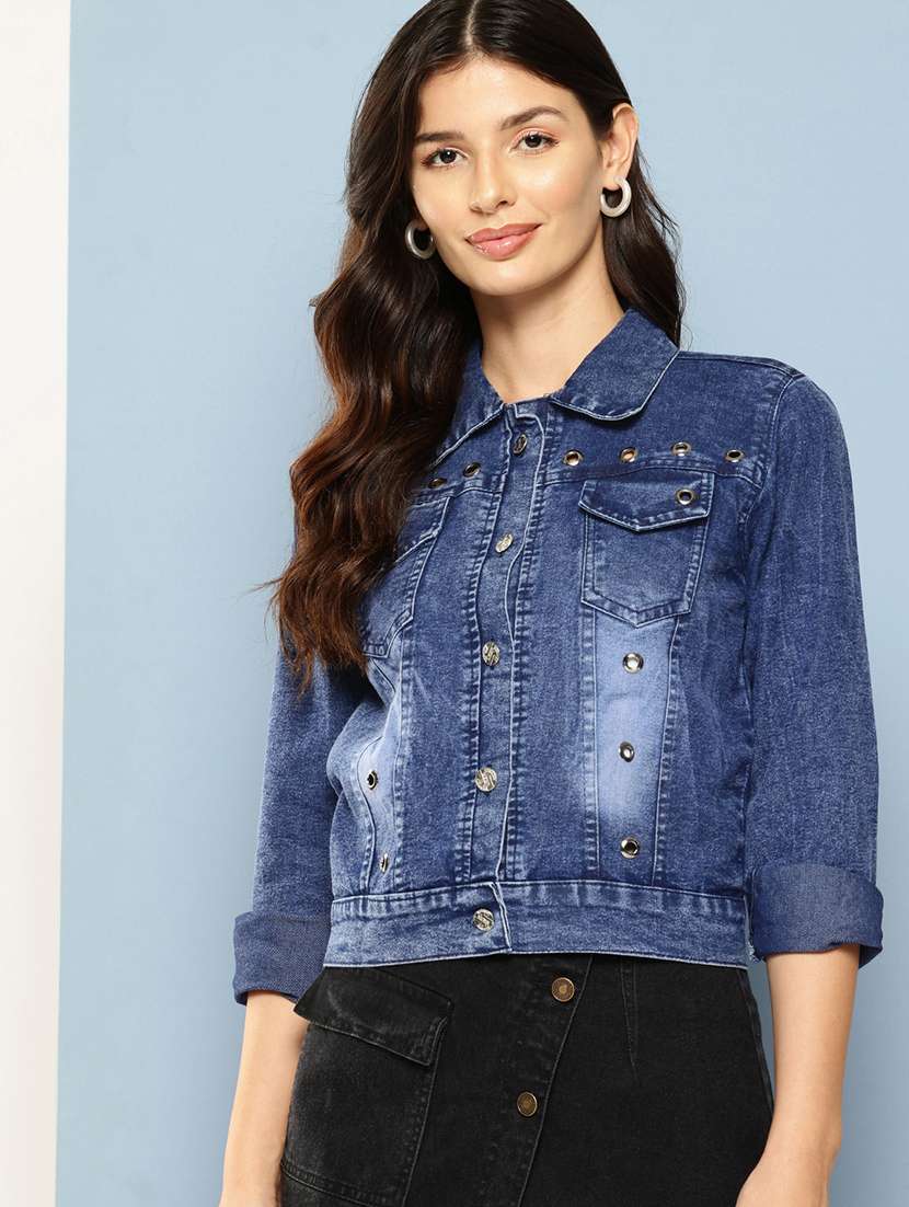 women collared long sleeves denim jacket - 21673079 - Zoom Image - 0