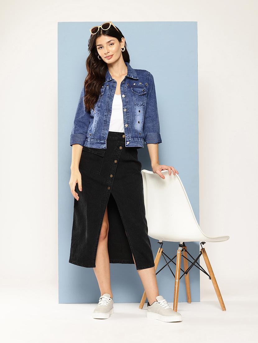 women collared long sleeves denim jacket - 21673079 - Standard Image - 3