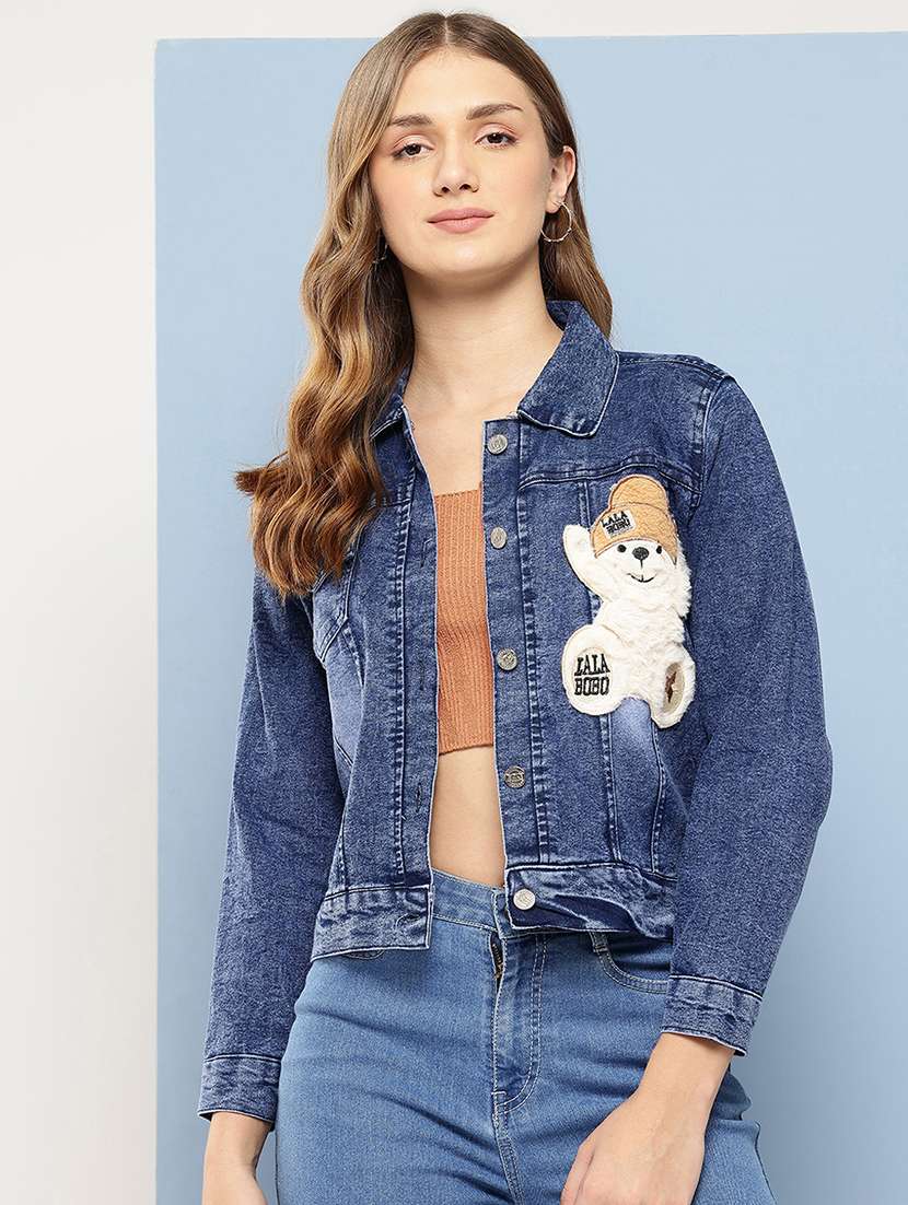 women collared long sleeves denim jacket - 21673081 - Zoom Image - 0