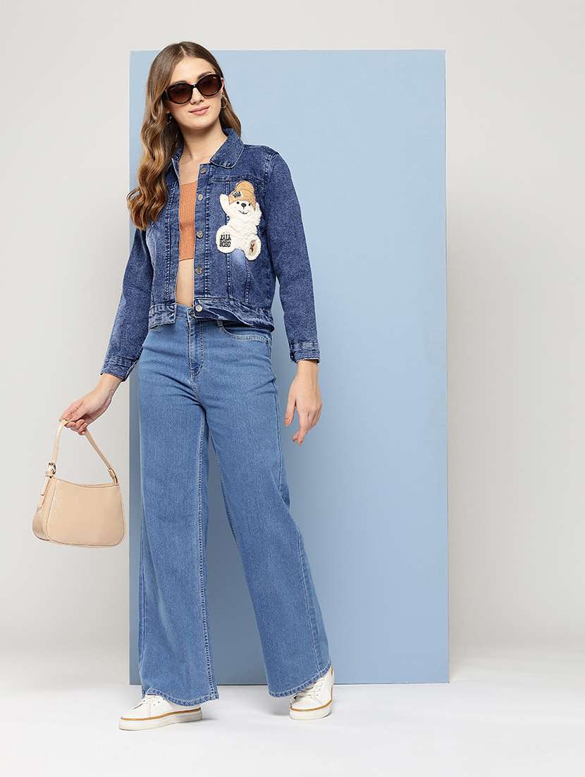 women collared long sleeves denim jacket - 21673081 - Standard Image - 3