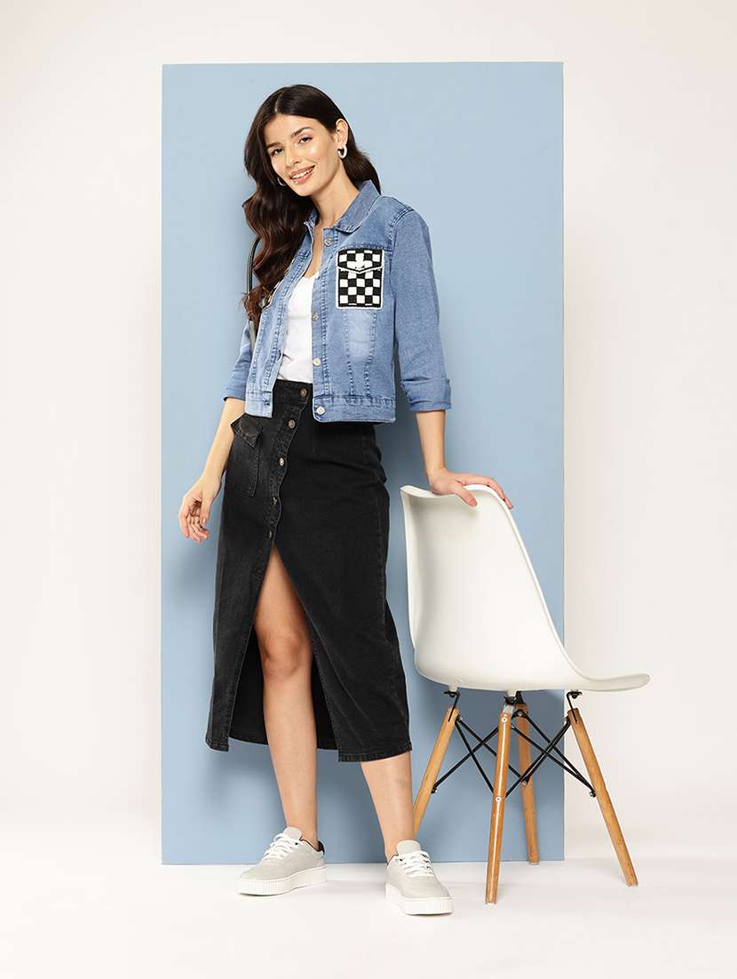 women collared long sleeves denim jacket - 21673082 -  Standard Image - 3