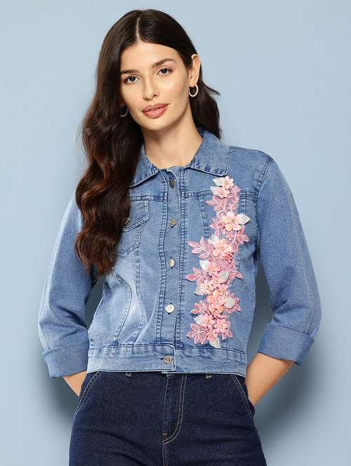 women collared long sleeves denim jacket - 21673084 - Standard Image - 0