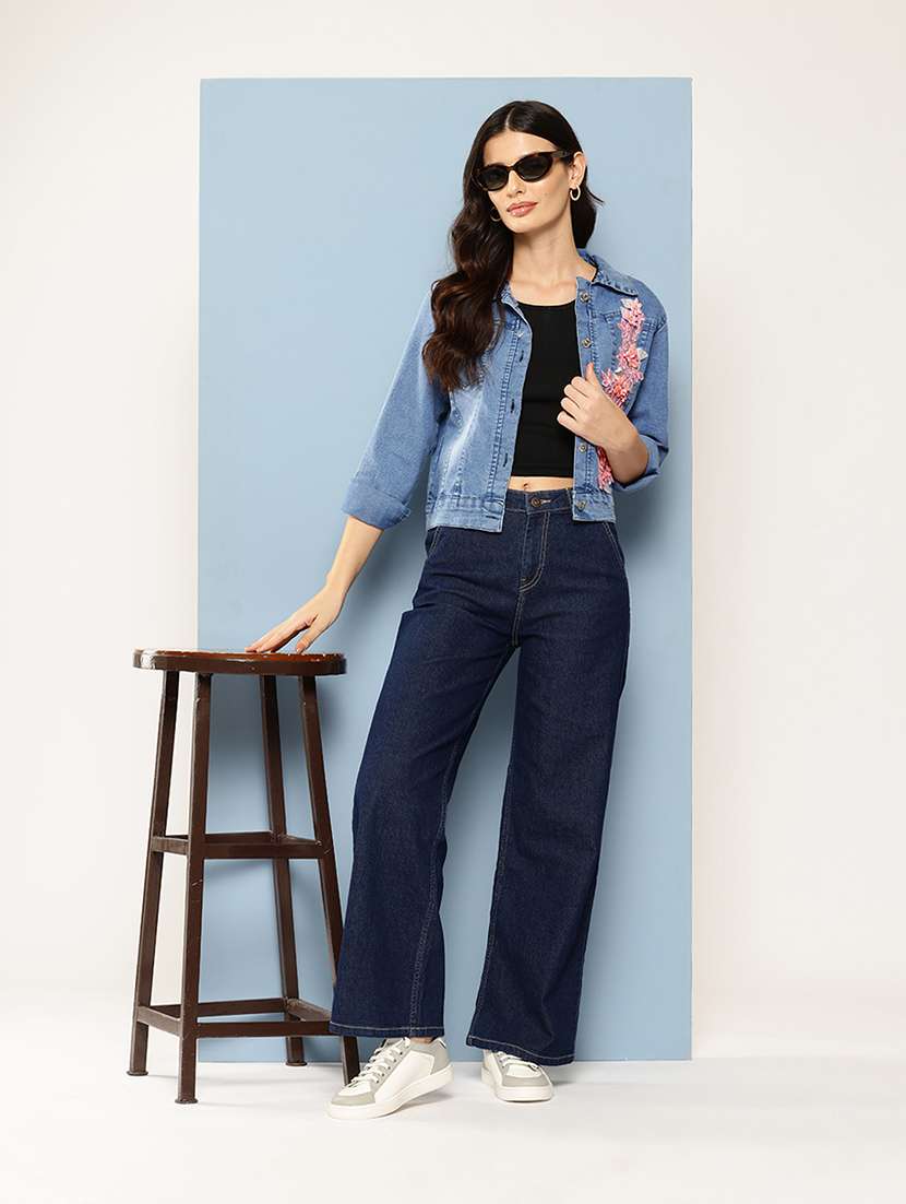 women collared long sleeves denim jacket - 21673084 - Standard Image - 3
