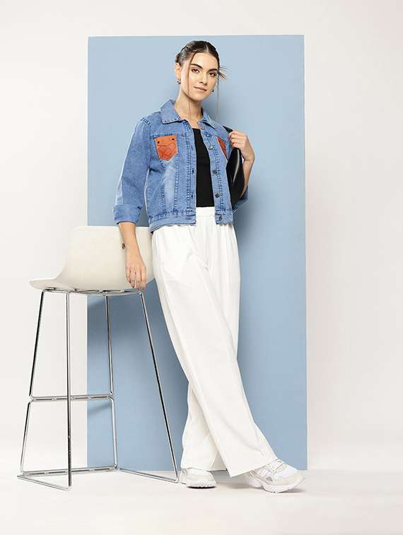 women collared long sleeves denim jacket - 21673086 -  Standard Image - 3