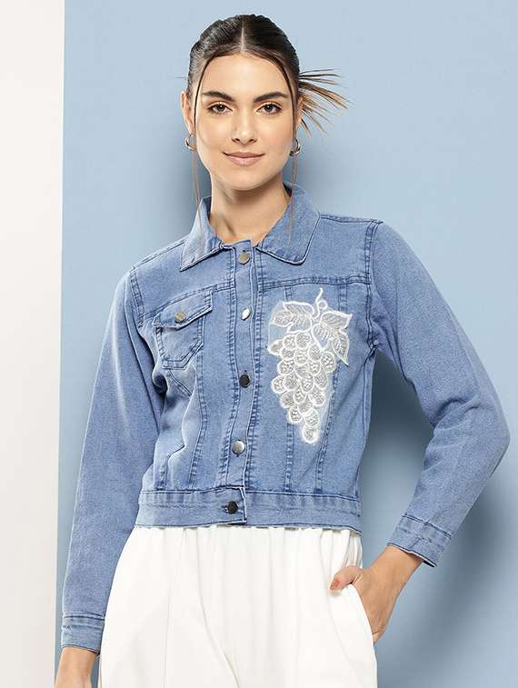 women collared long sleeves denim jacket - 21673088 - Zoom Image - 0