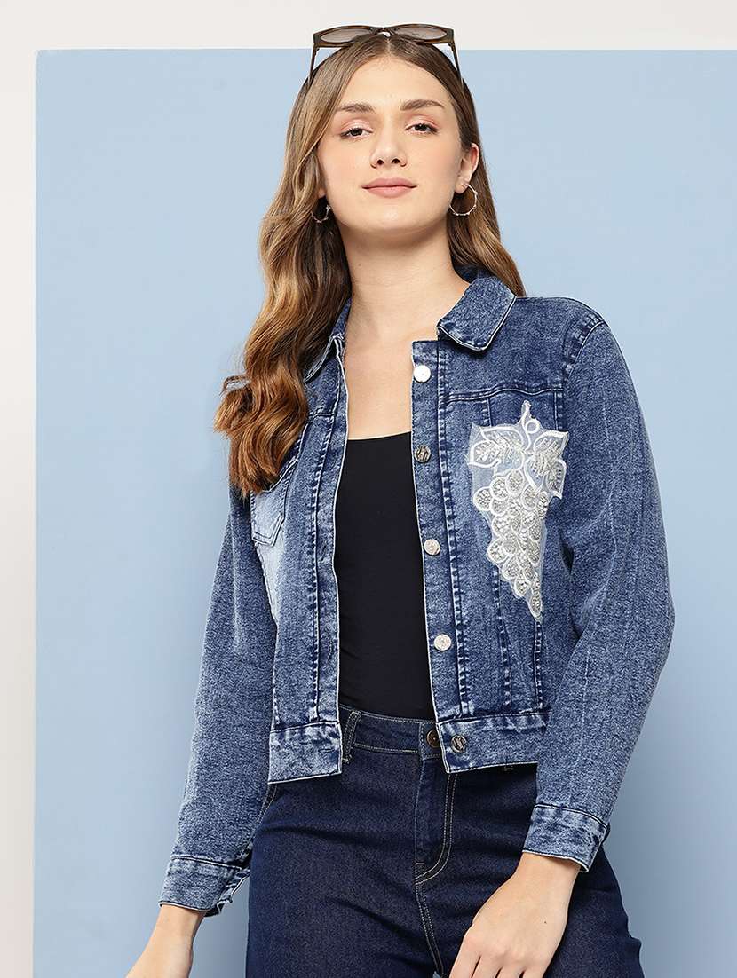 women collared long sleeves denim jacket - 21673089 -  Zoom Image - 0