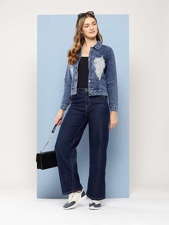 women collared long sleeves denim jacket - 21673089 - Standard Image - 3