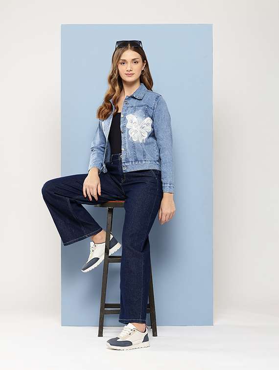 women collared long sleeves denim jacket - 21673090 - Standard Image - 3