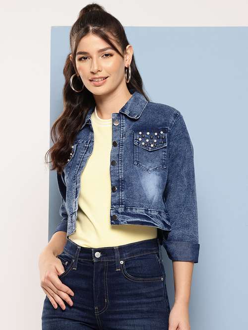 women collared long sleeves crop denim jacket - 21673098 -  Standard Image - 0