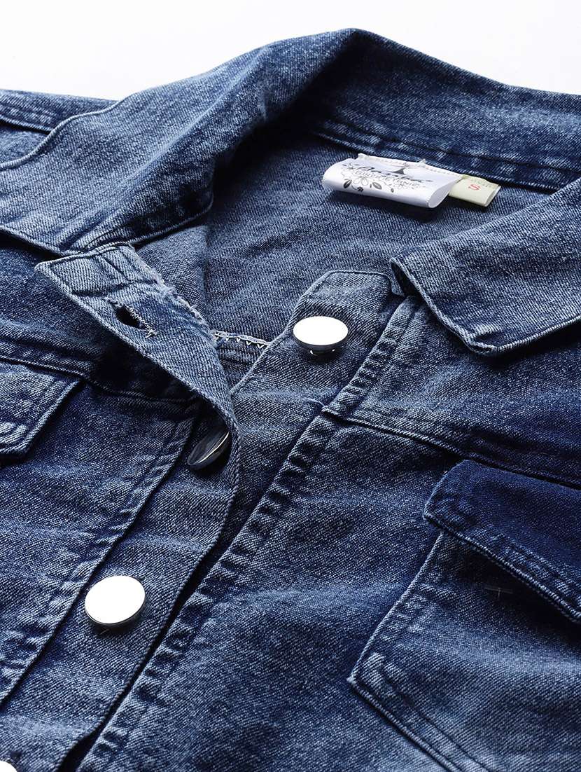 women collared long sleeves crop denim jacket - 21673104 -  Standard Image - 3