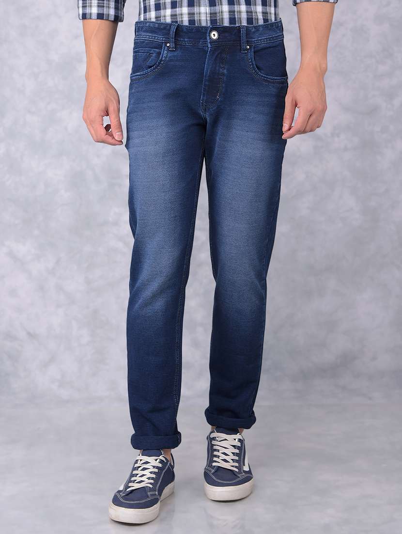 men washed mid rise jeans