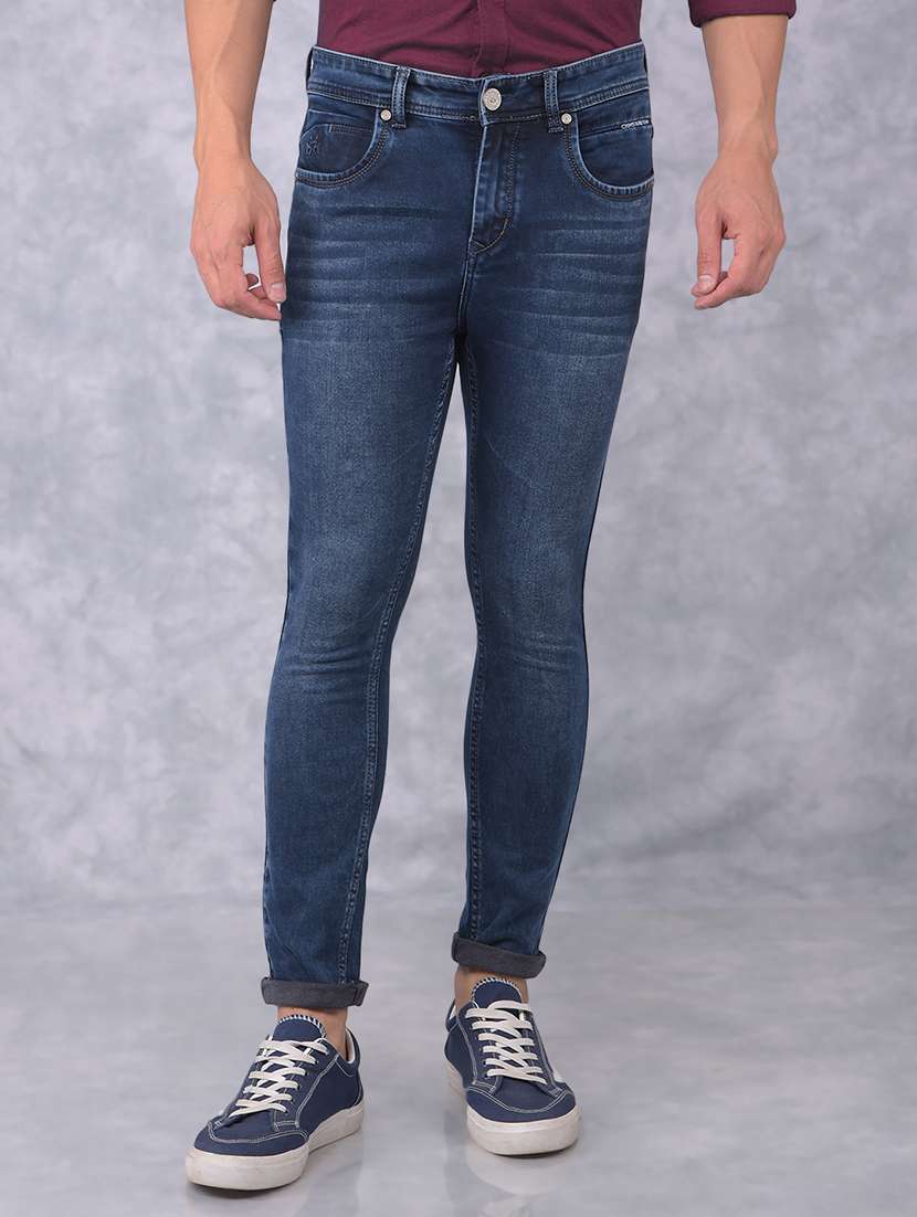 men washed mid rise jeans