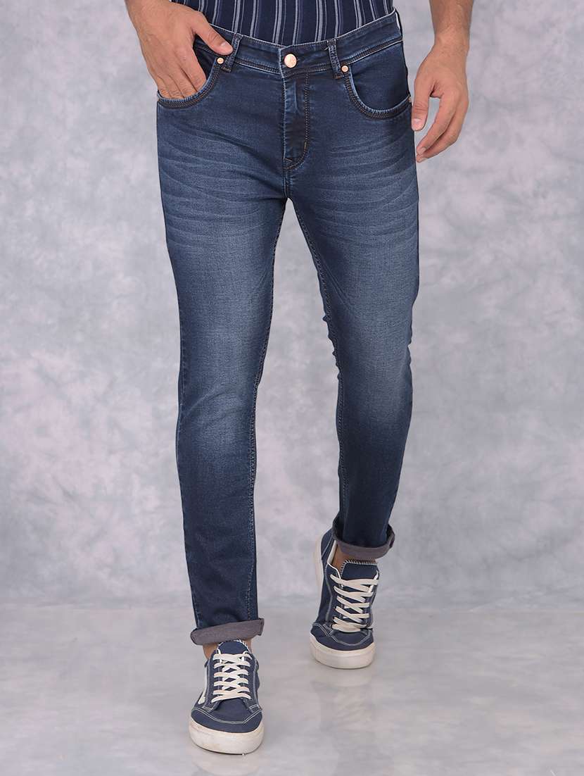 men washed mid rise jeans